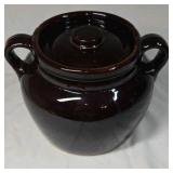 Vintage Brown Glazed Crockery Bean Pot – Two Handles with Lid, USA Marked