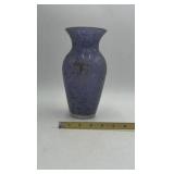 Vintage Cobalt Blue Glass Vase – Etched Floral Scroll Design, Michael Weems Collection