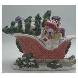 Fitz and Floyd Essentials Snowman Sleigh Figural Centerpiece