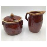 Vintage Hull Oven Proof Brown Drip Glaze Creamer and Sugar Set