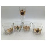 Vintage Monogrammed Crest Glass Barware Set