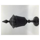 Vintage Black Glass Covered Compote Dish