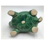 Vintage Green Glazed Ceramic Turtle Planter