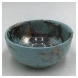Sascha Brastoff California Mid-Century Modern Turquoise Silver Lustre Bowl Rooster Mark