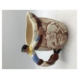 Vintage Cowboy Themed Ceramic Pitcher Bronco Rider Handle Western Barrel Design