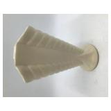 Vintage Cream Ceramic Fan Vase Ribbed Hourglass Form Scalloped Rim