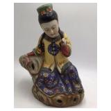 Vintage Chinese Porcelain Figurine Girl Riding Carp Incense Burner Crackle Glaze