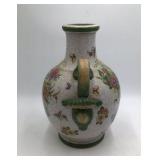 Chinese Crackle Glaze Vase with Floral and Butterfly Motifs Green Handles