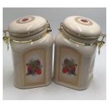 Pair of Knott's Berry Farm Ceramic Berry Canisters with Lids and Berry Labels