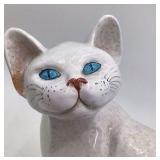 Vintage White Ceramic Siamese Cat Figurine Blue Eyes Looking Up #533 Italy