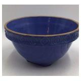 Vintage Blue and Cream Ceramic Mixing Bowl Set Embossed Rim & Striped Patterns