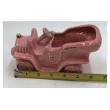 Vintage Pink Ceramic Model T Car Planter Gold Accents Open Top Novelty
