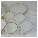 Vintage Fire-King Milk Glass Dinnerware Set Gold Trim Scalloped Edges