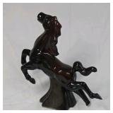 Vintage Black Glossy Ceramic Rearing Stallion Horse Planter Open Cavity Novelty