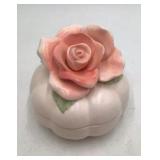 Vintage 1987 FFF Taiwan Pink Rose Pumpkin Trinket Box Lidded Ceramic