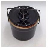 Vintage Black Ceramic Cookie Kettle Jar with Wire Bail Handle Made in Japan