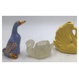 Vintage Miniature Ceramic Bird & Swan Planters Blue Goose Gold Accents Frosted Glass Swan Yellow Shell Swan