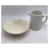 Vintage Homer Laughlin White Creamware Bowl and Pitcher Set Scalloped Rim
