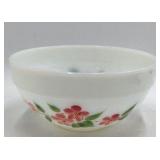 Vintage Fire-King Milk Glass Bowl – Pink Flowers with Green Leaves