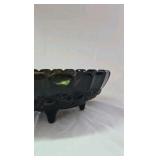Vintage Dark Green Glass Footed Bowl