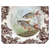Spode Woodland Stream 'Roach' Dinner Plate – Brown Transferware Fish & Floral Design