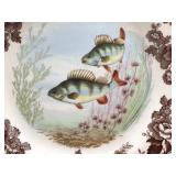 Spode Woodland Stream 'Perch' Dinner Plate – Brown Transferware Fish & Floral Design