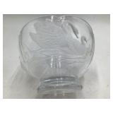 Vintage Etched Crystal Bowl – Swan & Floral Motif, Scalloped Rim