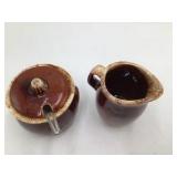 Vintage Hull Oven Proof Brown Drip Glaze Creamer and Sugar Set