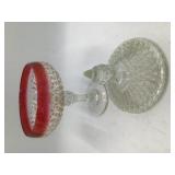 Vintage Ruby Red and Clear Glass Covered Candy Dish Compote