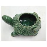 Vintage Green Glazed Ceramic Turtle Planter