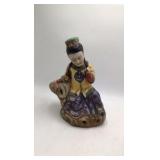 Vintage Chinese Porcelain Figurine Girl Riding Carp Incense Burner Crackle Glaze
