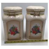 Pair of Knott's Berry Farm Ceramic Berry Canisters with Lids and Berry Labels
