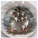 Pottery Barn Christmas Tree Candlelit Scene Oval Serving Platter Gold Rim Made in China