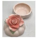 Vintage 1987 FFF Taiwan Pink Rose Pumpkin Trinket Box Lidded Ceramic
