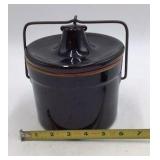 Vintage Black Ceramic Cookie Kettle Jar with Wire Bail Handle Made in Japan
