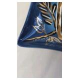 Vintage Sascha Brastoff California Mid-Century Modern Blue Gold Abstract Floral Dish Signed