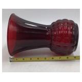 Vintage Ruby Red Glass Vase Flared Scalloped Rim Hobnail Base Depression Style