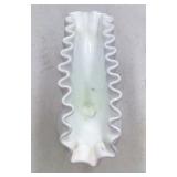 Vintage Fenton White Milk Glass Hobnail Ruffled Fan Vase Cone Shape