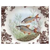 Spode Woodland Stream 'Roach' Dinner Plate – Brown Transferware Fish & Floral Design