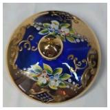 Vintage Cobalt Blue & Gold Enamel Trinket Jar – Floral & Scroll Design with Lid