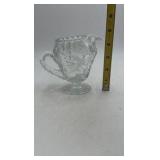 Vintage Clear Crystal Creamer – Etched Daisy & Floral Design on Pedestal Base