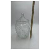 Vintage Clear Glass Canister Jar – Etched Sunflower & Floral Pattern with Lid