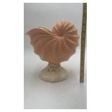 Vintage Ceramic Nautilus Shell Vase – Ridged Pink & Cream Design with Base