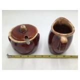 Vintage Hull Oven Proof Brown Drip Glaze Creamer and Sugar Set