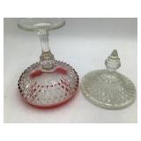 Vintage Ruby Red and Clear Glass Covered Candy Dish Compote
