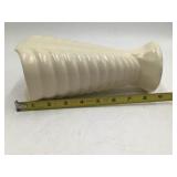 Vintage Cream Ceramic Fan Vase Ribbed Hourglass Form Scalloped Rim