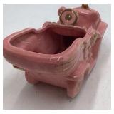 Vintage Pink Ceramic Model T Car Planter Gold Accents Open Top Novelty