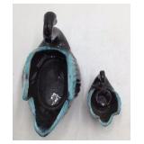 Vintage Black Swan Ceramic Planter Set Teal Drip Glaze Mother and Baby Novelty