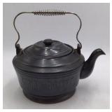 Vintage Black Cast Iron Look Cookie Kettle Teapot Cookie Jar with Wire Bail Handle Made in Japan