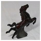 Vintage Black Glossy Ceramic Rearing Stallion Horse Planter Open Cavity Novelty